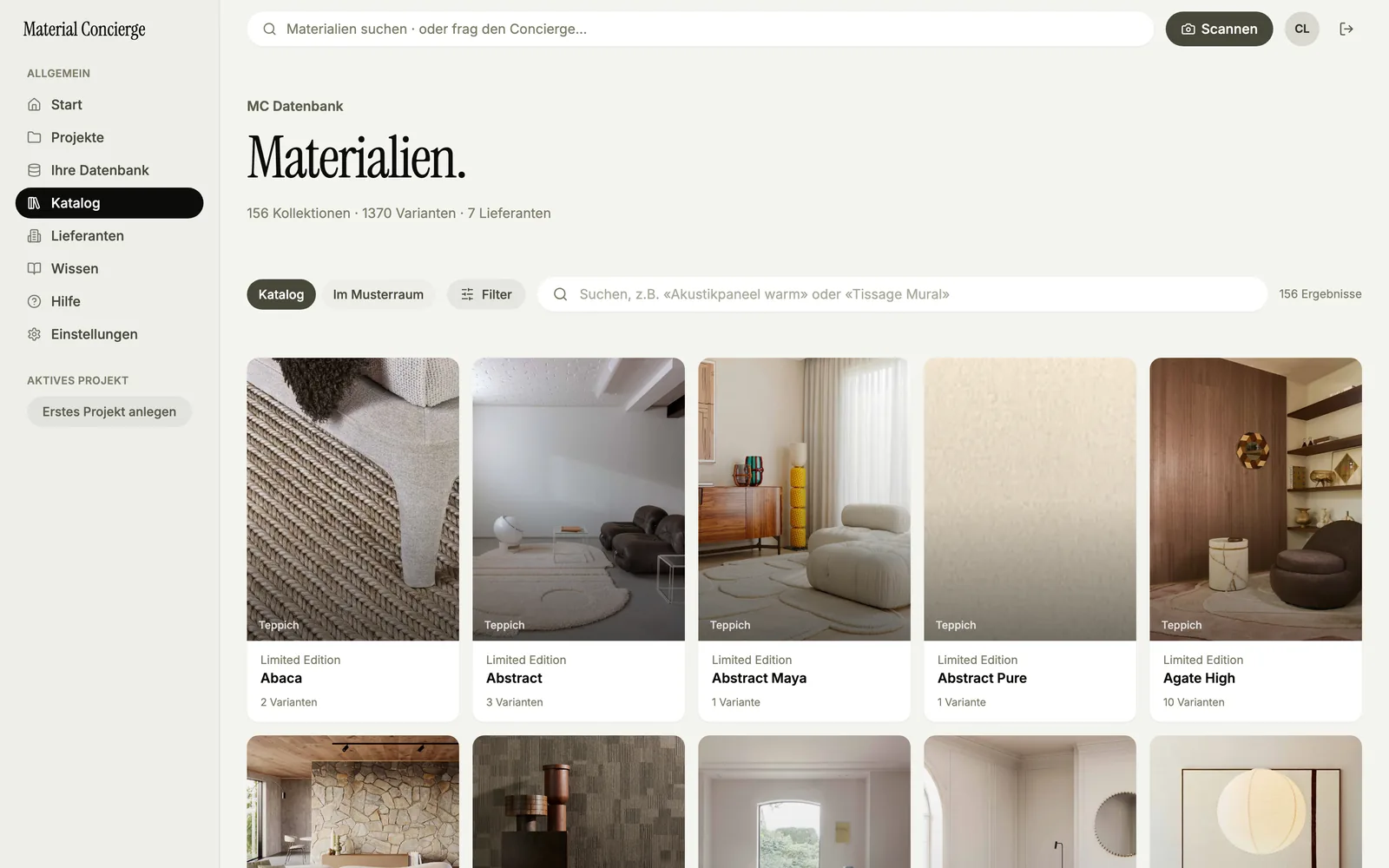 Material Concierge: Datenbank mit Materialien